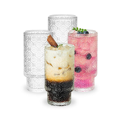 Set 4 Vasos Vidrio Relieve Flor Begonia 280ml Santú Home & Deco9#Blanco