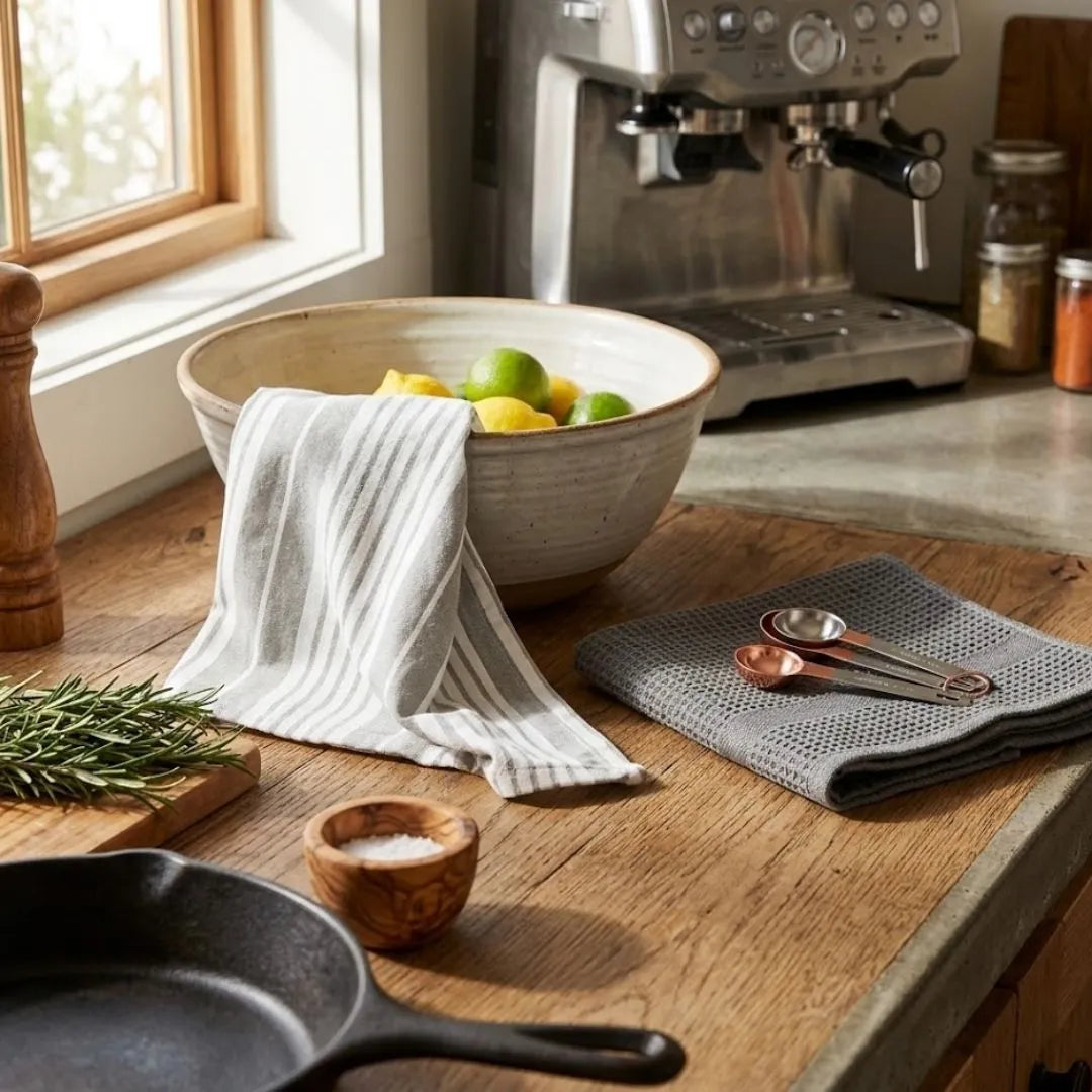 Set 6 Paños de Cocina 100% algodón 50x70 cm - Lineas Gris 200GR-Paños