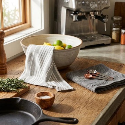 Set 6 Paños de Cocina 100% algodón 50x70 cm - Lineas Gris 200GR-Paños