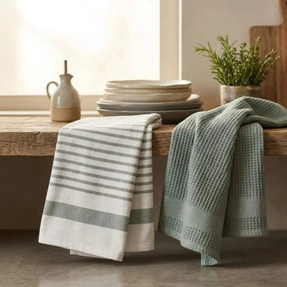 Set 6 Paños de Cocina 100% algodón 50x70 cm - Verde Olivo 200GR-Paños