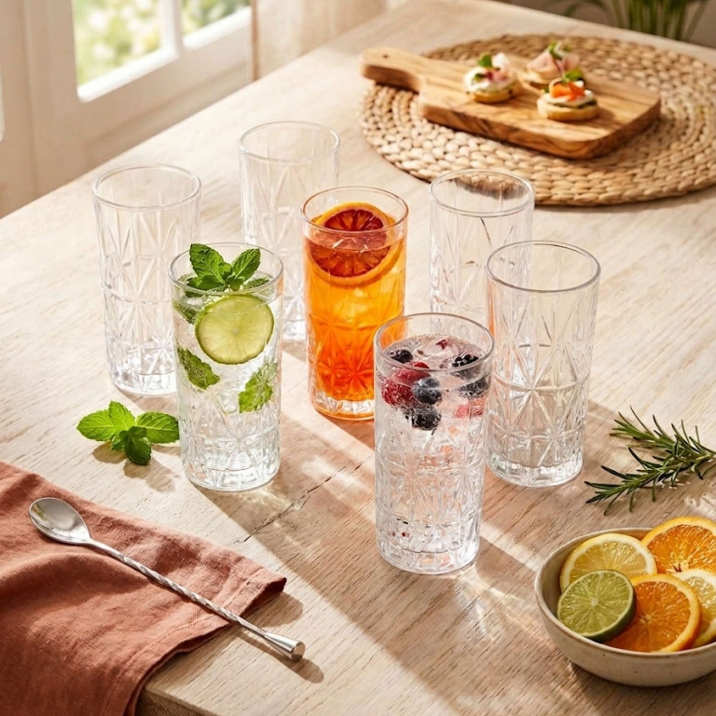 Set 6 Vasos Tallados Alto Highball 360 ml Decoexpress-Vasos
