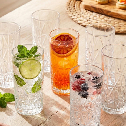 Set 6 Vasos Tallados Alto Highball 360 ml Decoexpress-Vasos