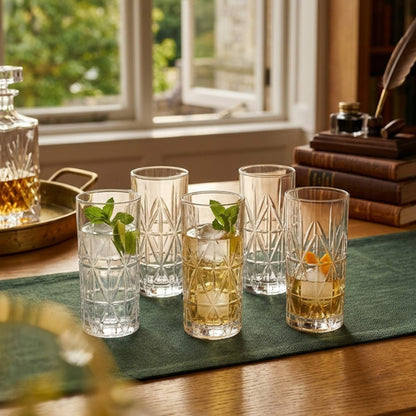 Set 6 Vasos Tallados Alto Highball 360 ml Decoexpress-Vasos