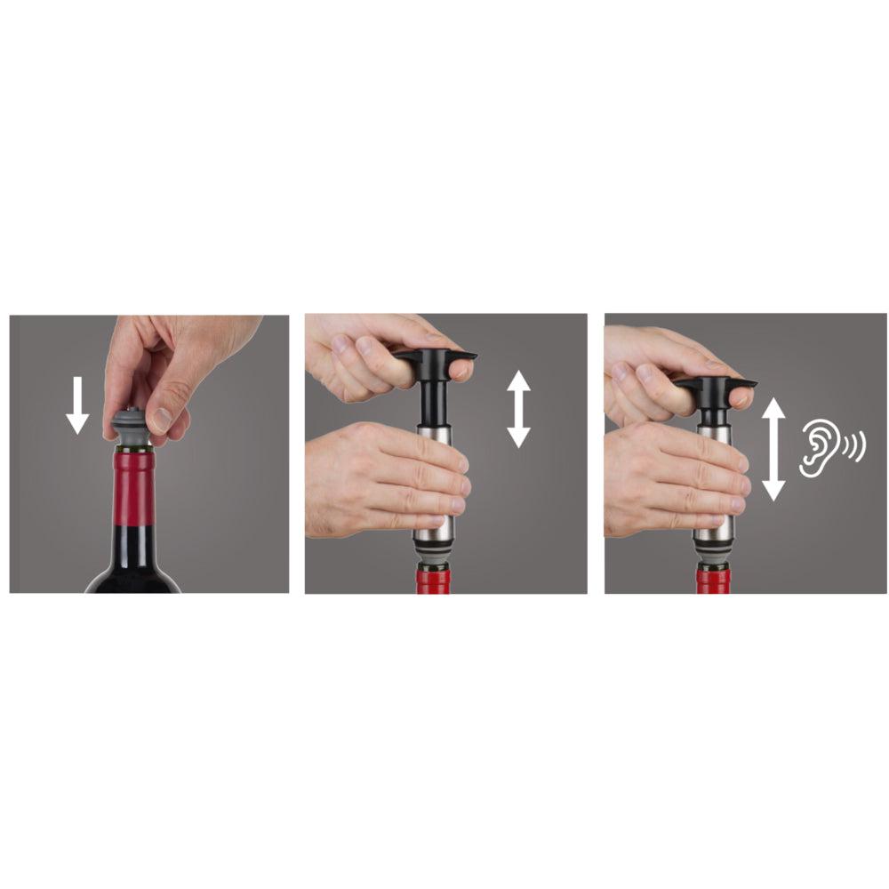 Set Bomba y 2 Tapones de Vacío para Vino Vacuvin4#Gris