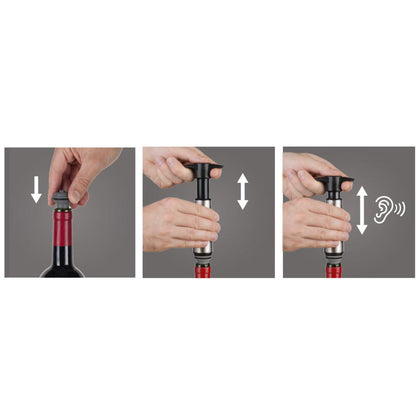 Set Bomba y 2 Tapones de Vacío para Vino Vacuvin4#Gris