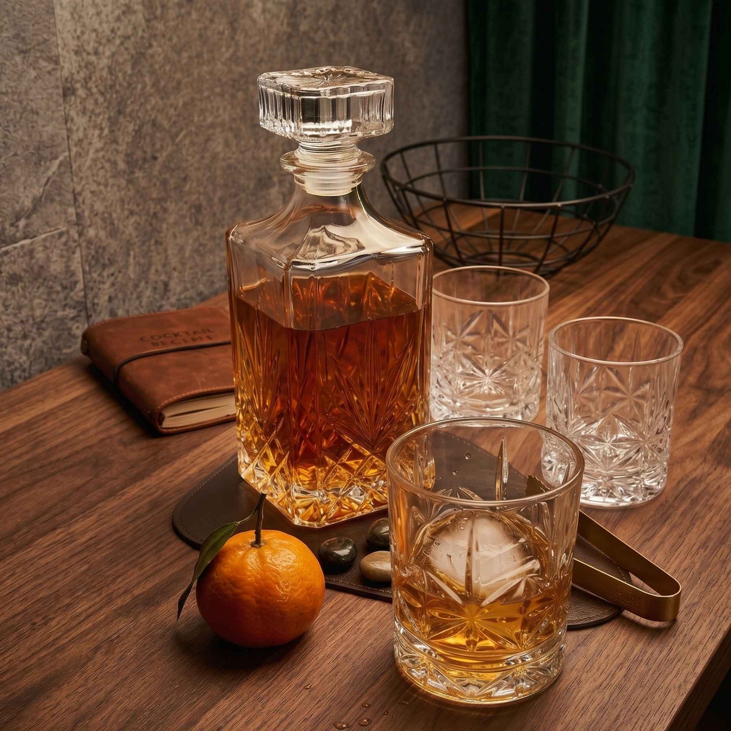 Set Botella 1Lt y 4 Vasos Whisky 325 ml-Vasos