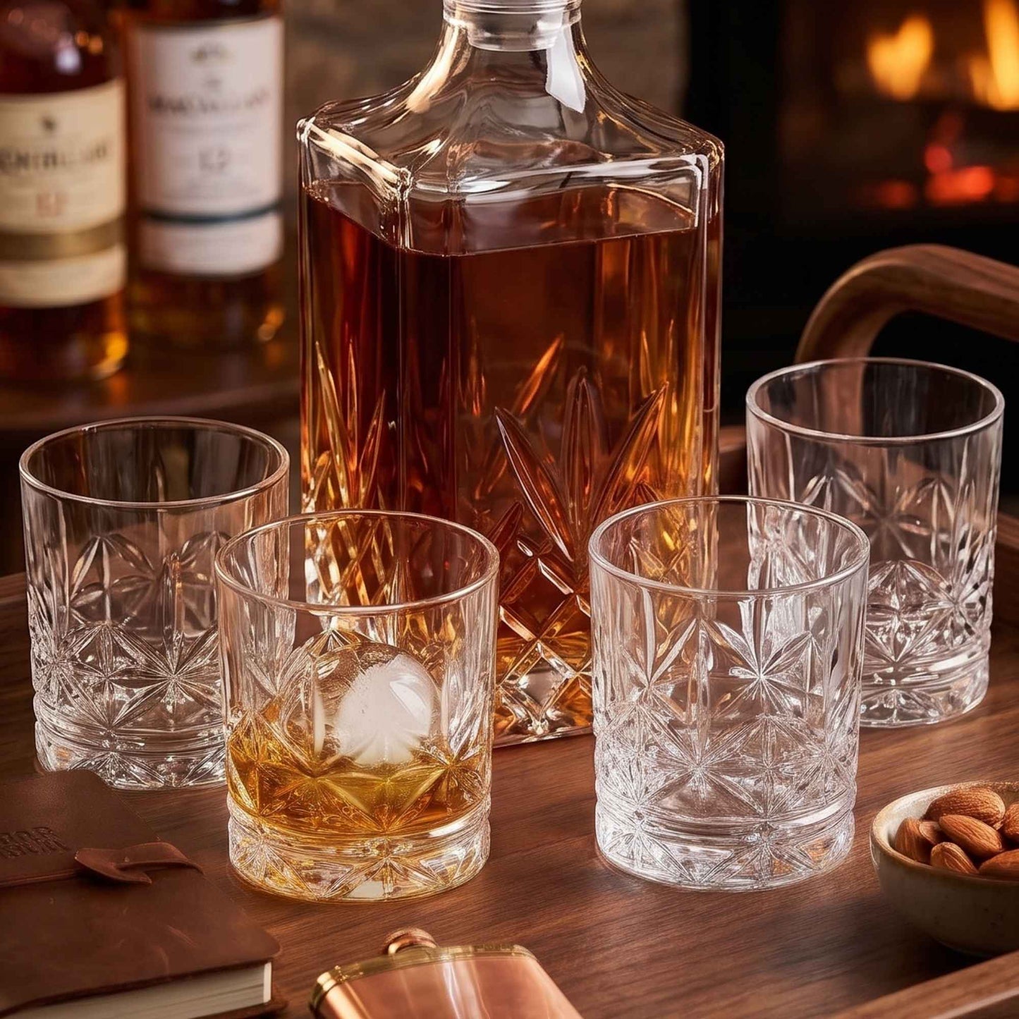 Set Botella 1Lt y 4 Vasos Whisky 325 ml-Vasos