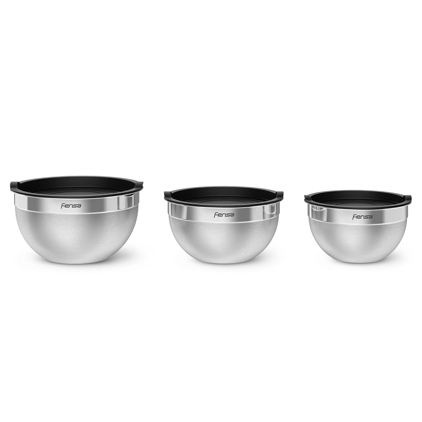 Set Bowls Acero Inoxidable Multiuso Tapa Plástico 3 Un Fensa6#Gris