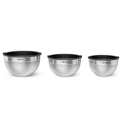 Set Bowls Acero Inoxidable Multiuso Tapa Plástico 3 Un Fensa6#Gris