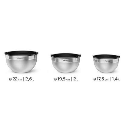 Set Bowls Acero Inoxidable Multiuso Tapa Plástico 3 Un Fensa7#Gris