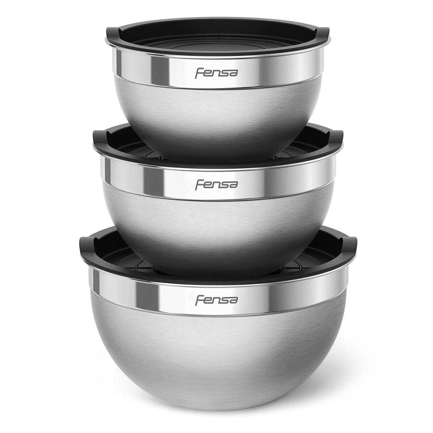 Set Bowls Acero Inoxidable Multiuso Tapa Plástico 3 Un Fensa10#Gris