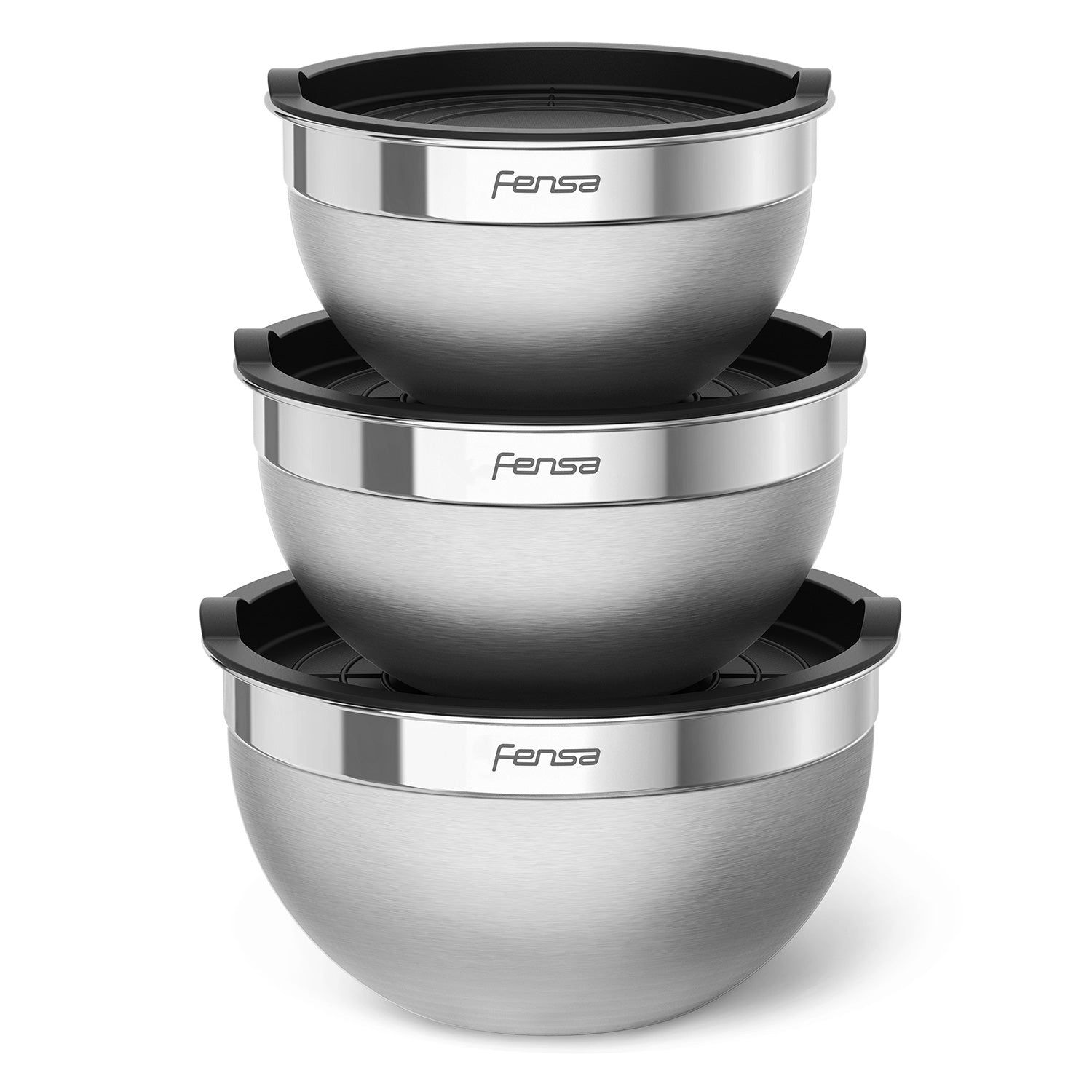 Set Bowls Acero Inoxidable Multiuso Tapa Plástico 3 Un Fensa10#Gris