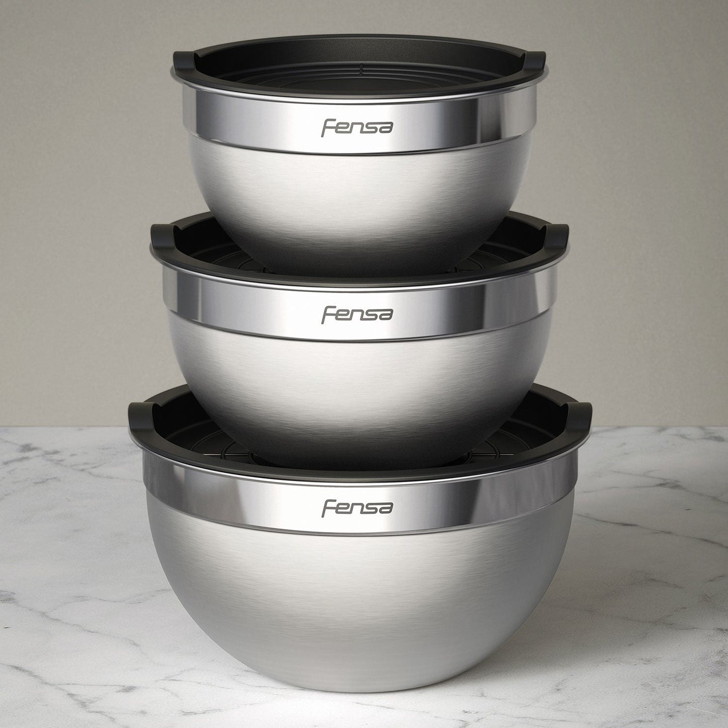 Set Bowls Acero Inoxidable Multiuso Tapa Plástico 3 Un Fensa2#Gris