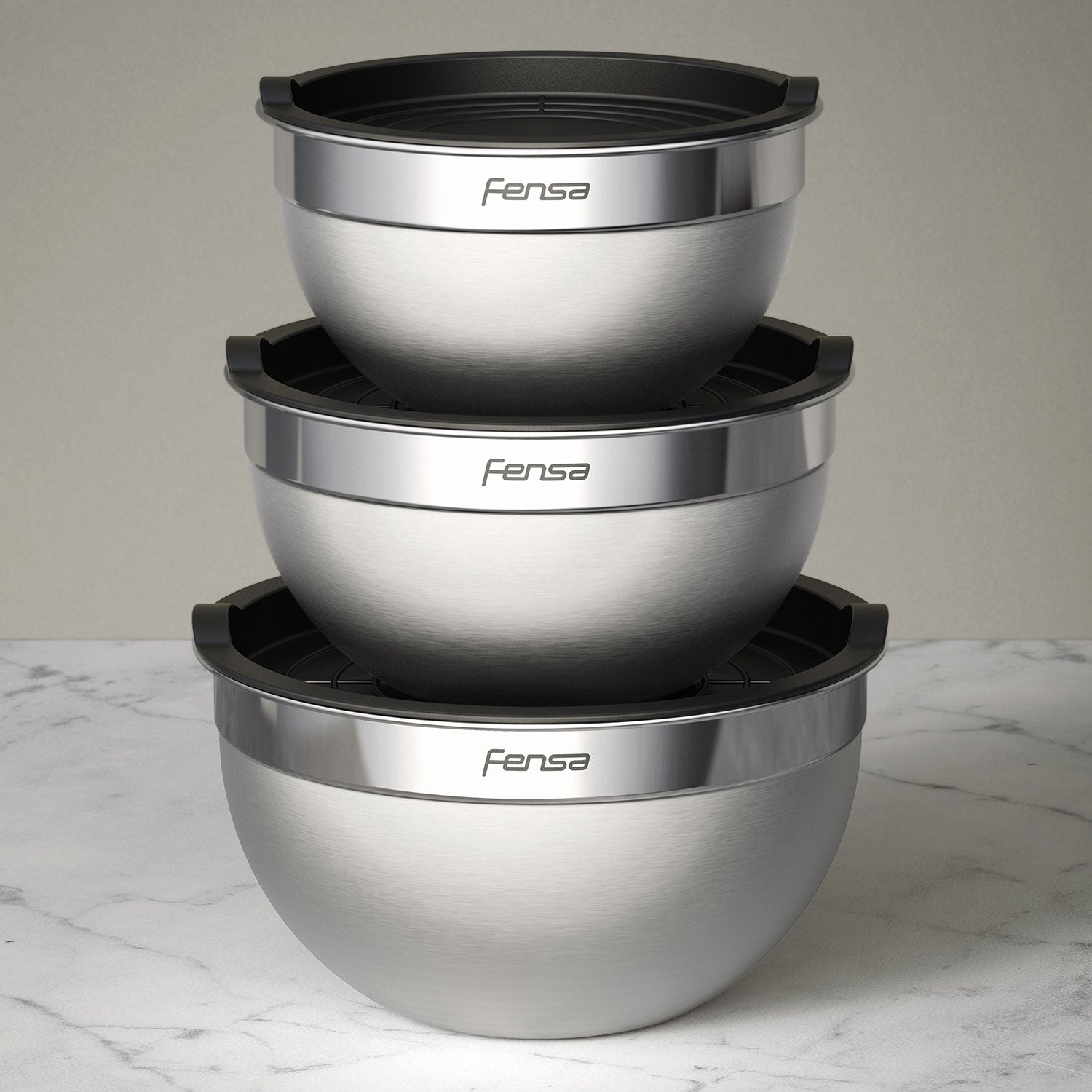 Set Bowls Acero Inoxidable Multiuso Tapa Plástico 3 Un Fensa2#Gris