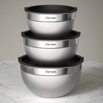 Set Bowls Acero Inoxidable Multiuso Tapa Plástico 3 Un Fensa2#Gris