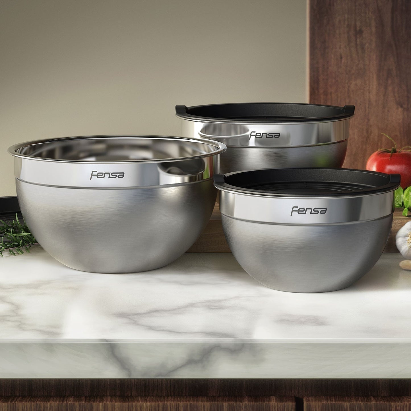 Set Bowls Acero Inoxidable Multiuso Tapa Plástico 3 Un Fensa3#Gris