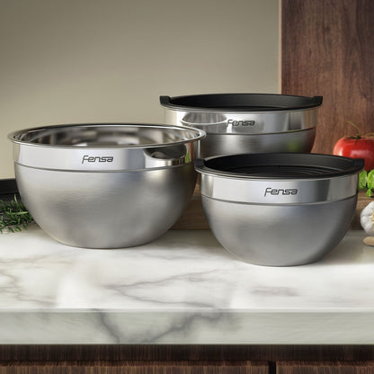 Set Bowls Acero Inoxidable Multiuso Tapa Plástico 3 Un Fensa3#Gris