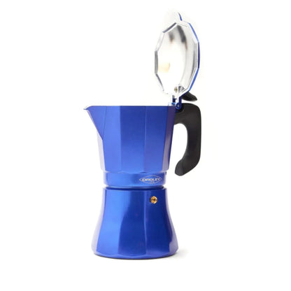 Set Cafetera Petra Azul 9 Tazas expreso + Set vasos Génova 250cc.-Cafeteras Italianas Moka