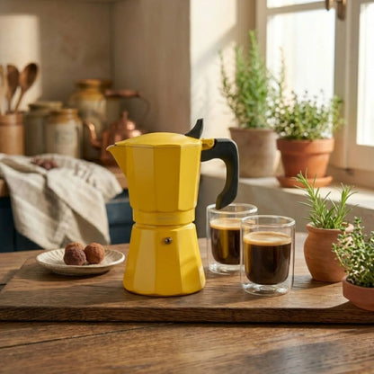 Set Cafetera Petra color Mostaza 9 tazas + vasos doble pared Genova 250cc.-Accesorios para Café
