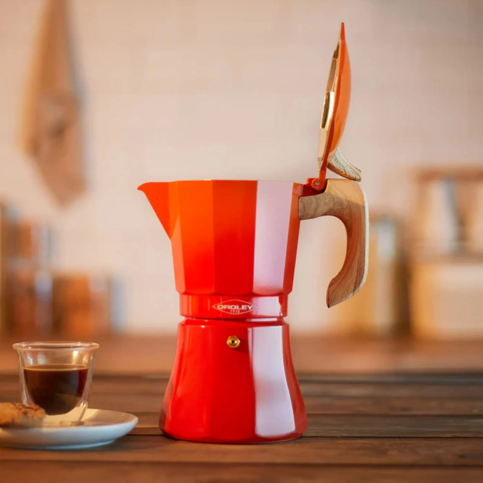 Set Cafetera Petra Naranja 9Tazas expresso + Set de vasos Génova 250ccm.-Cafeteras Italianas Moka