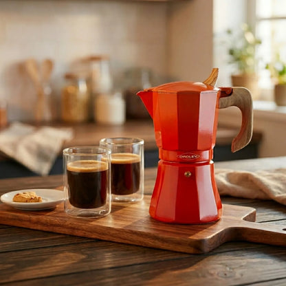 Set Cafetera Petra Naranja 9Tazas expresso + Set de vasos Génova 250ccm.-Cafeteras Italianas Moka