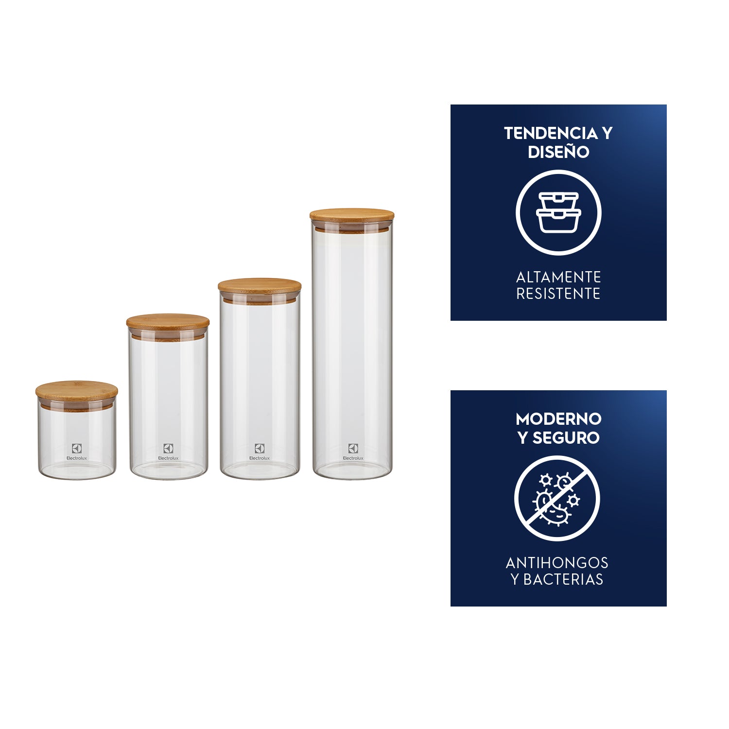 Set 4 Contenedores Vidrio Herméticos Tapa Bambú Electrolux3#Sin color