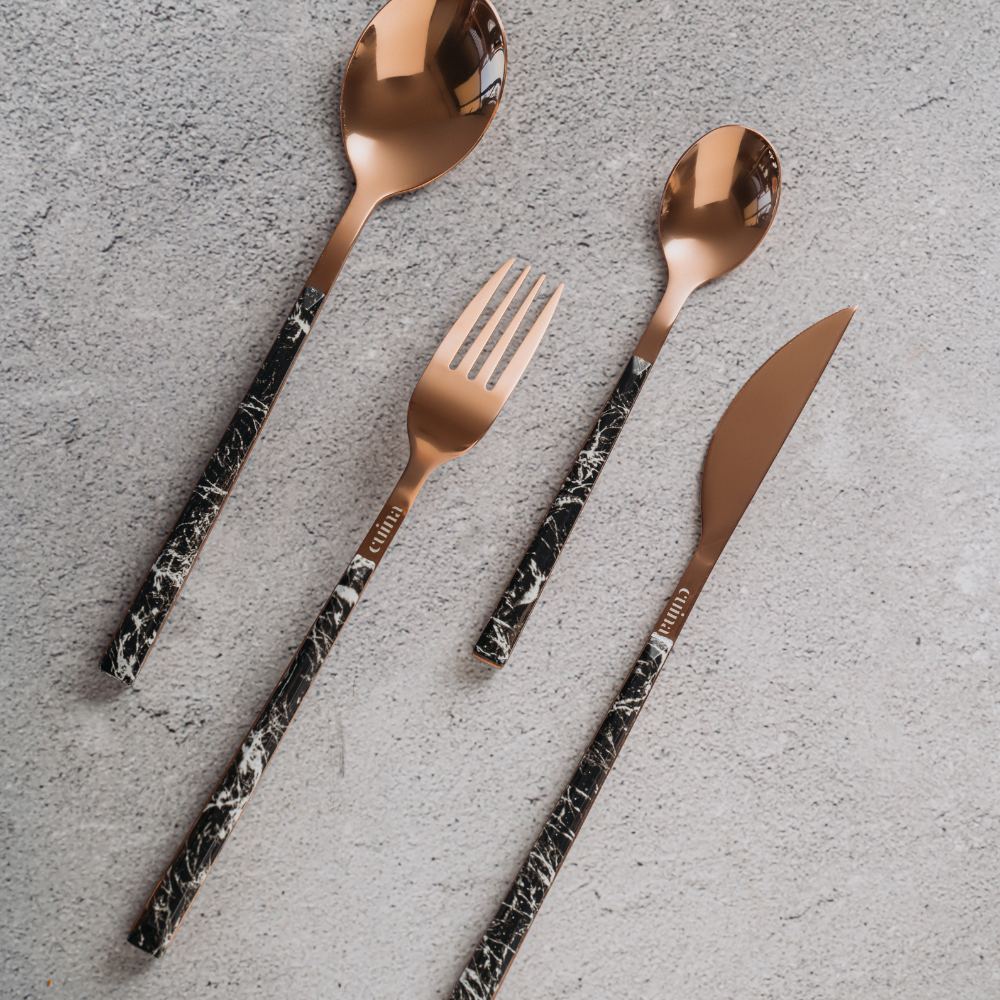 Set Cubiertos Mármol Cuina1#Negro
