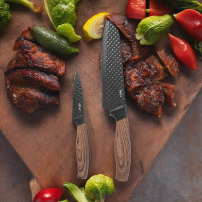 Set Cuchillos Acero Inoxidable Santoku Gunderson 2pcs Oster1#Negro