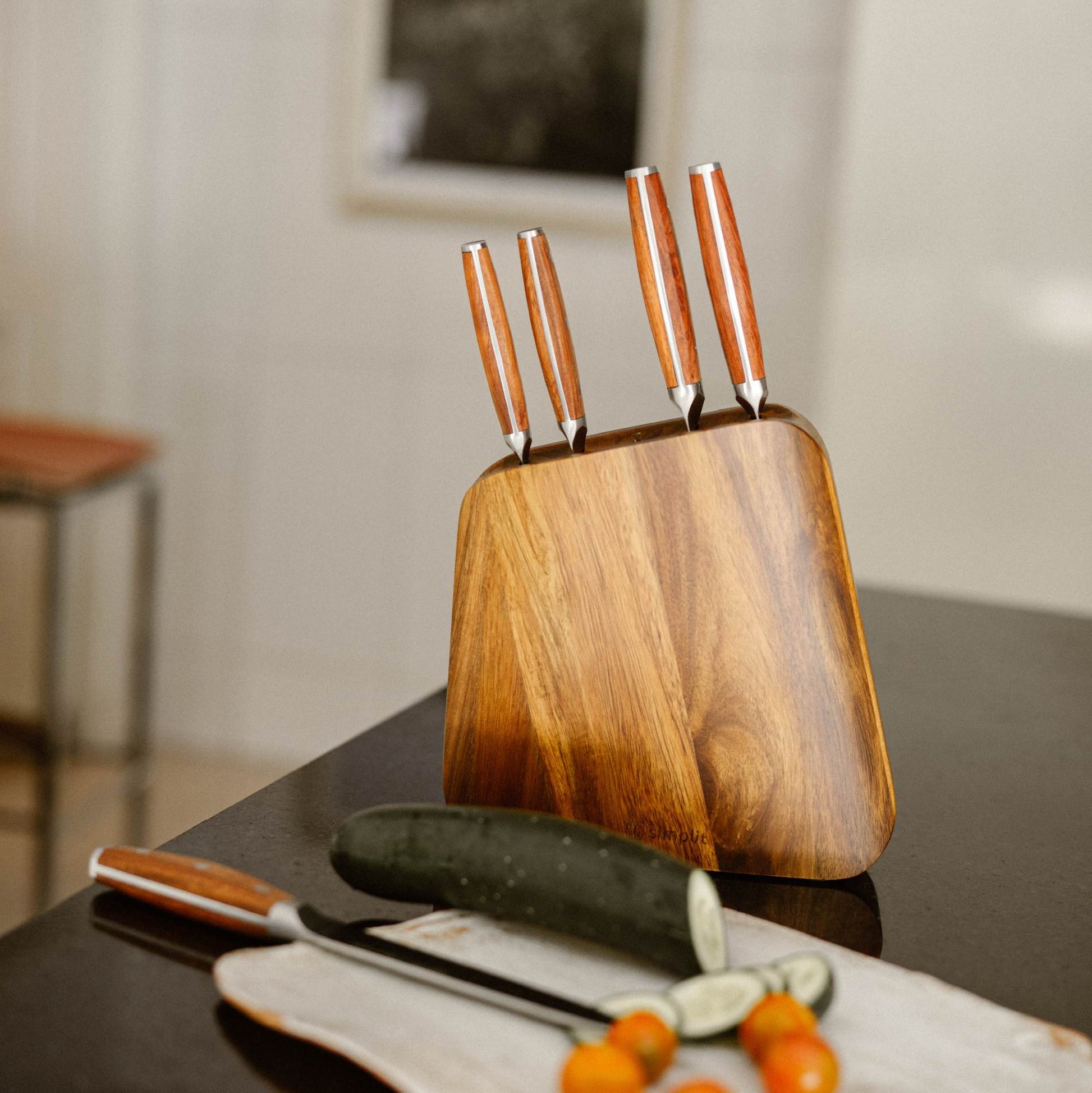 Set Cuchillos Holz 5 pcs Acero Inoxidable + Taco Simplit1#Marrón