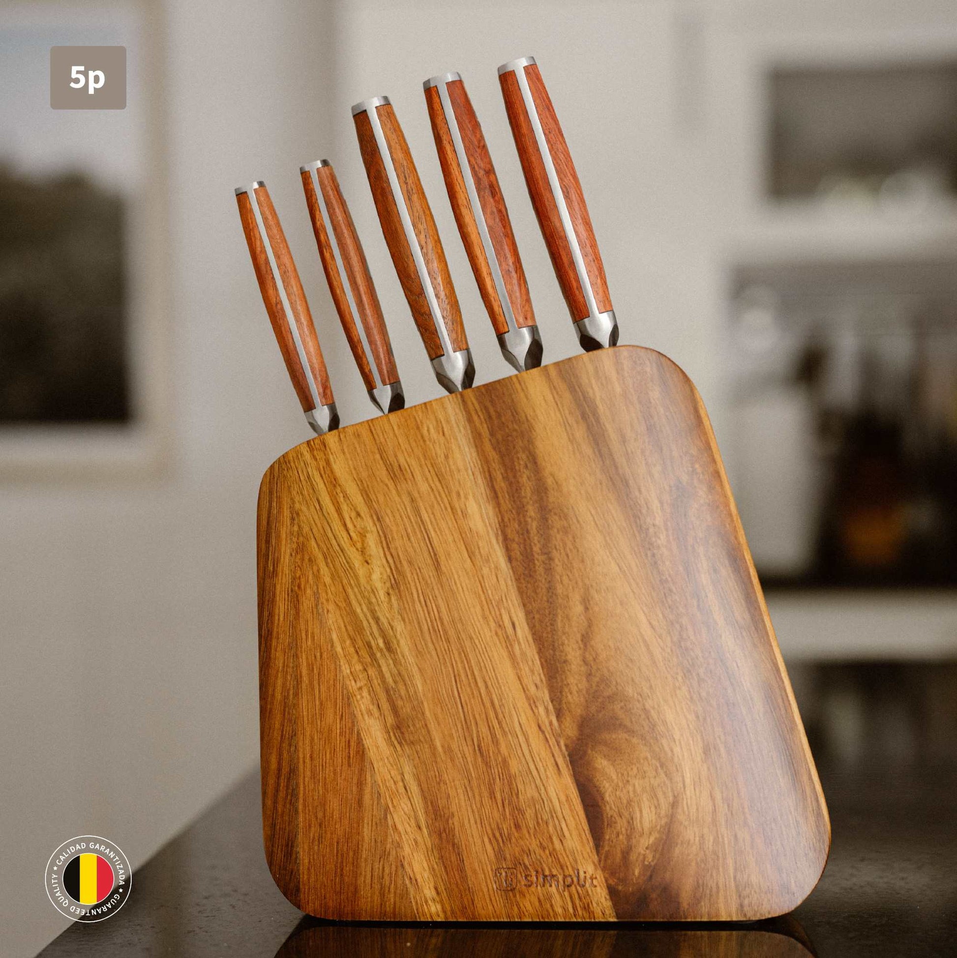 Set Cuchillos Holz 5 pcs Acero Inoxidable + Taco Simplit3#Marrón