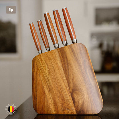Set Cuchillos Holz 5 pcs Acero Inoxidable + Taco Simplit3#Marrón
