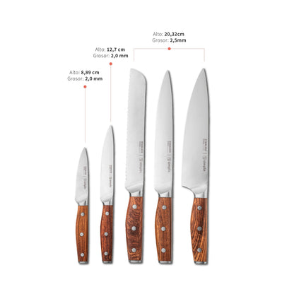 Set Cuchillos Holz 5 pcs Acero Inoxidable + Taco Simplit4#Marrón