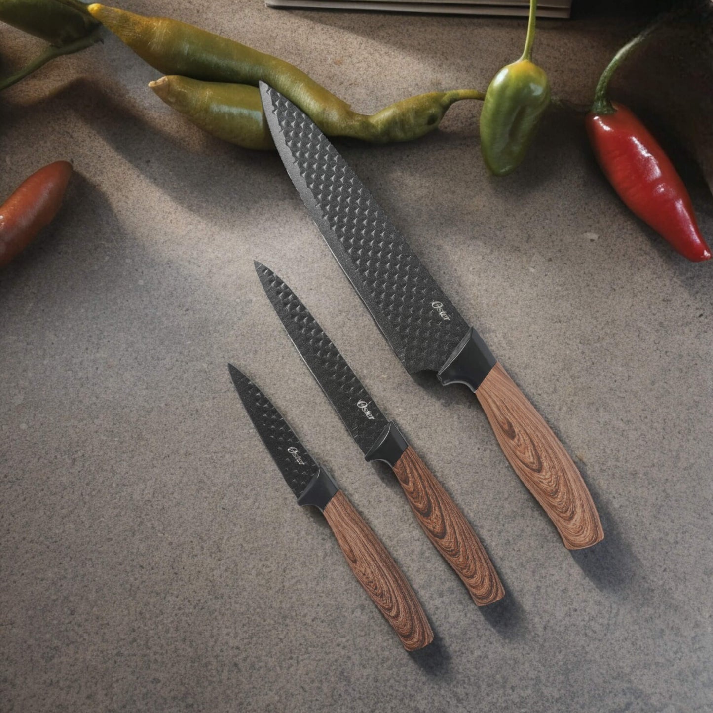 Set Cuchillos Acero Inoxidable Gunderson 3pcs Oster1#Negro