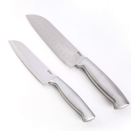 Set Cuchillos Santoku Acero Inoxidable Baldwyn 2 Pzs 13cm y 16cm Oster2#Plata