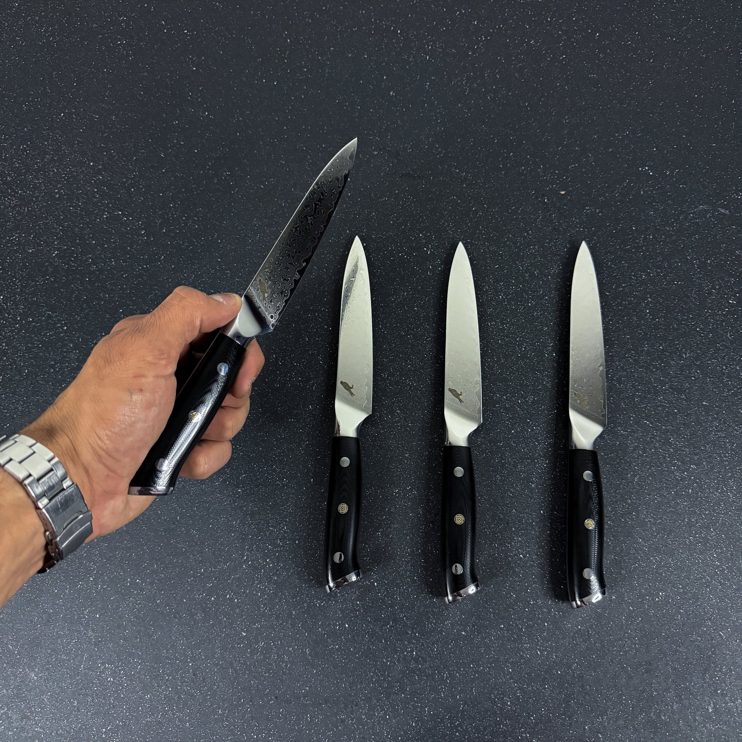 Set de 4 Cuchillos de Mesa de Acero Damasco 24cm "Reclus" Rauka-Cuchillos