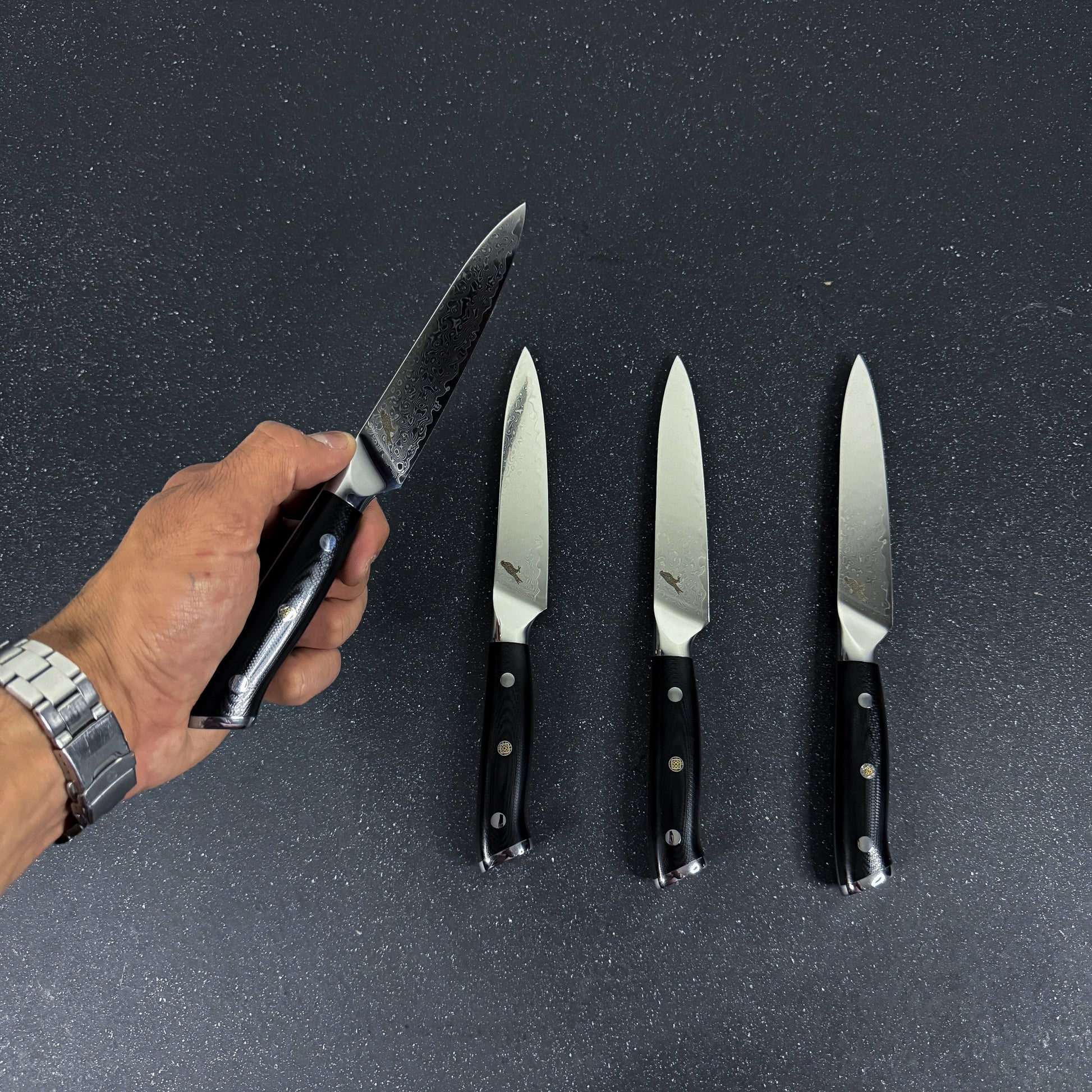 Set de 4 Cuchillos de Mesa de Acero Damasco 24cm "Reclus" Rauka-Cuchillos