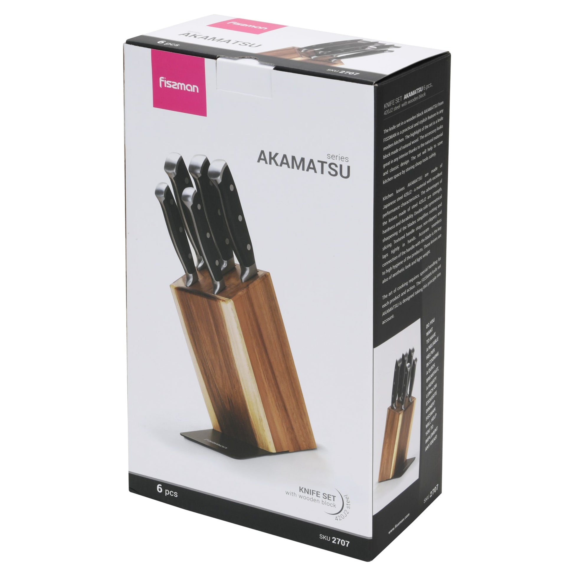 Set 5 Cuchillos Akamatsu + Base De Madera Fissman5#acero