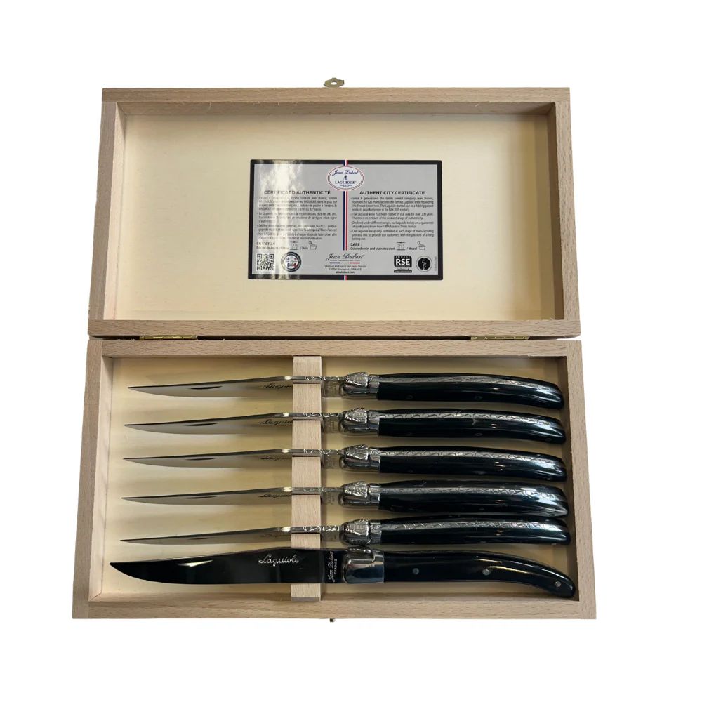 Set De 6 Cuchillos Caja De Madera Laguiole Jean Dubost3#Negro