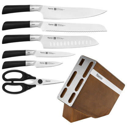 Set de 6 cuchillos Diletto + Tijeras y Base Madera Fissman-Cuchillos