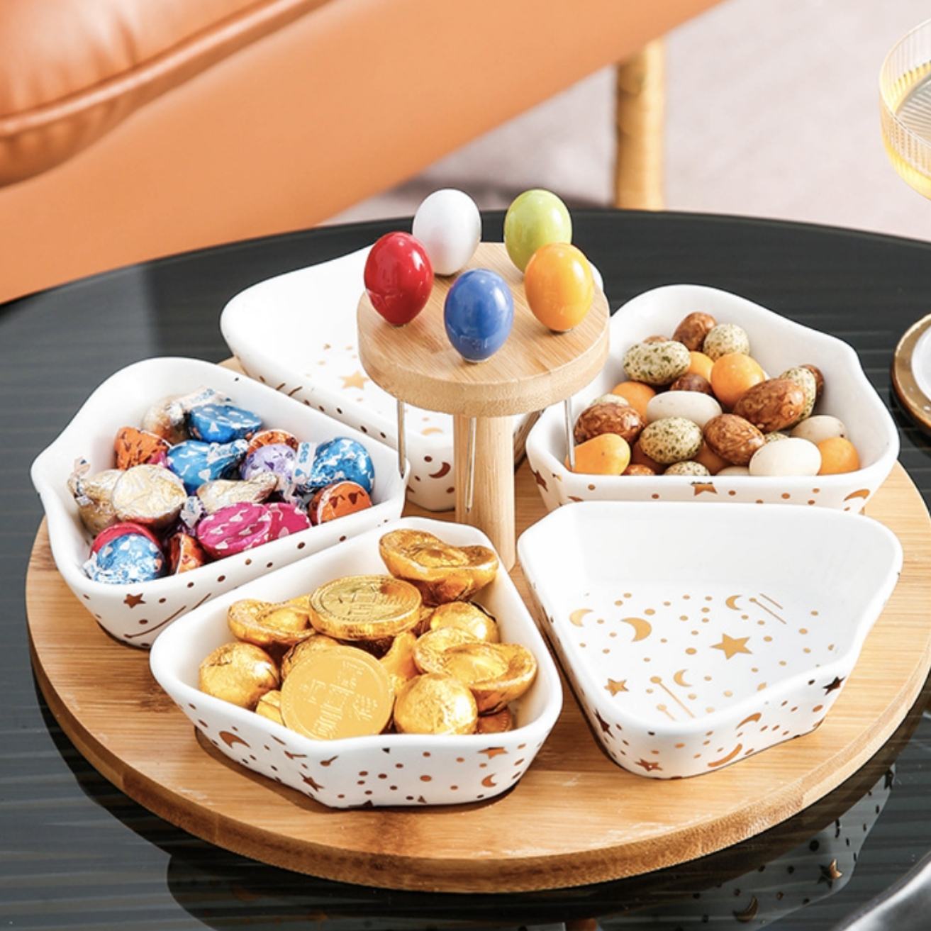 Set De Bandeja Para Aperitivos Con 5 Pocillos Santú Home & Deco2#Blanco