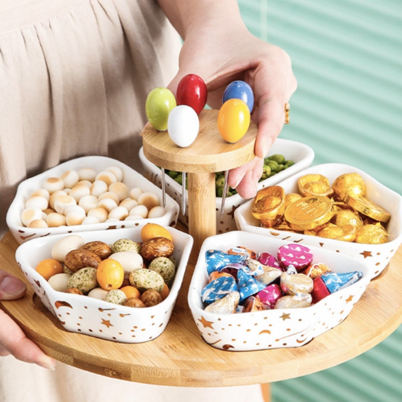 Set De Bandeja Para Aperitivos Con 5 Pocillos Santú Home & Deco3#Blanco
