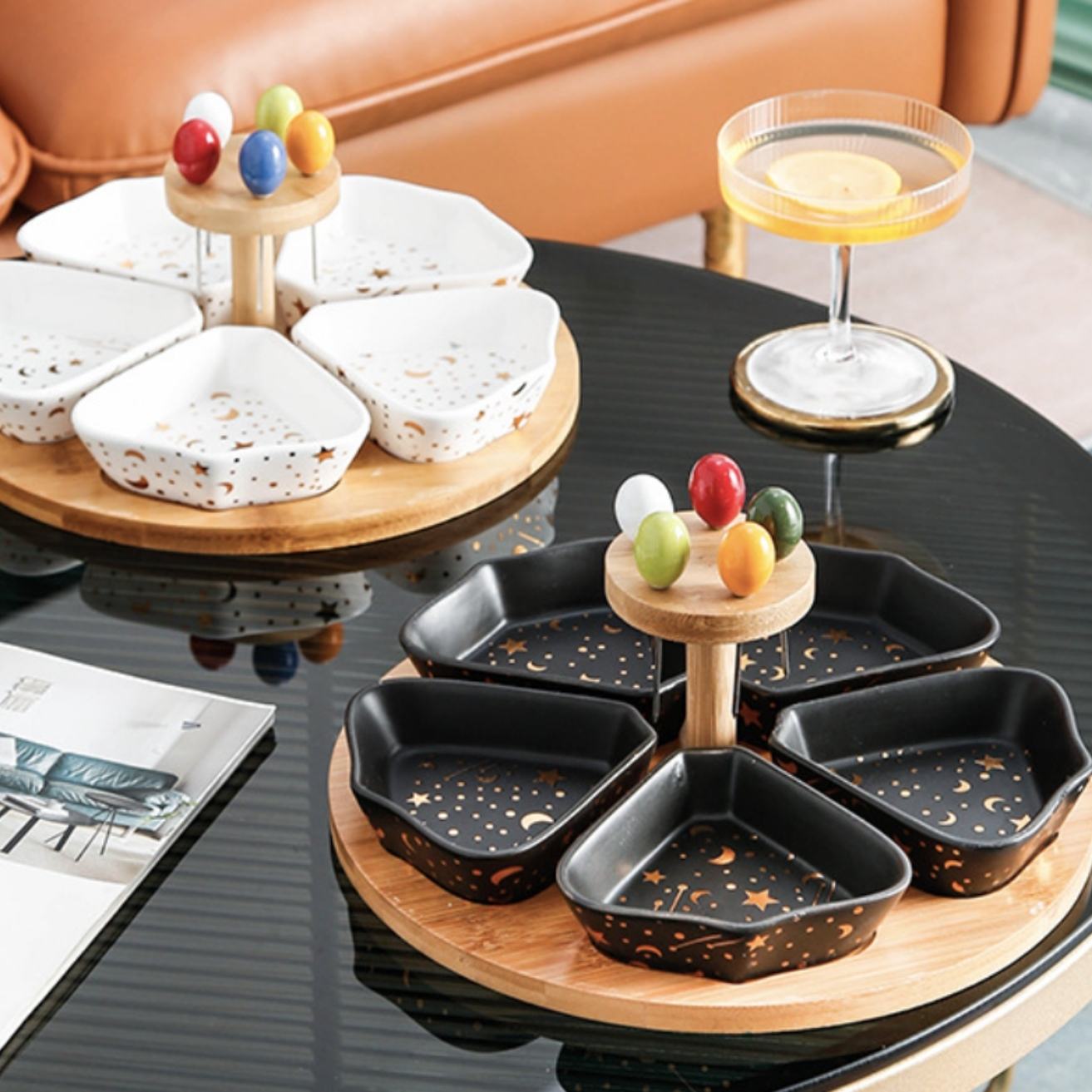 Set De Bandeja Para Aperitivos Con 5 Pocillos Santú Home & Deco5#Negro