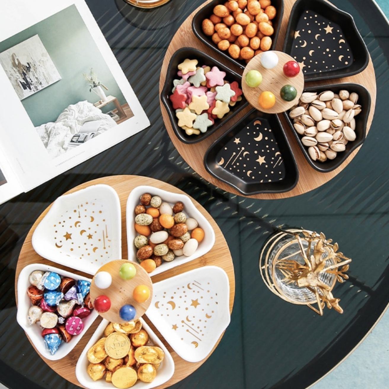 Set De Bandeja Para Aperitivos Con 5 Pocillos Santú Home & Deco8#Negro