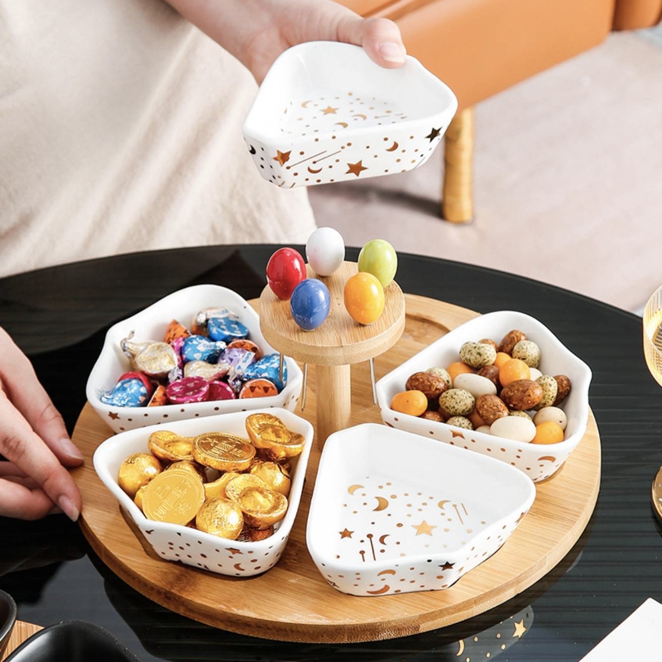 Set De Bandeja Para Aperitivos Con 5 Pocillos Santú Home & Deco1#Blanco