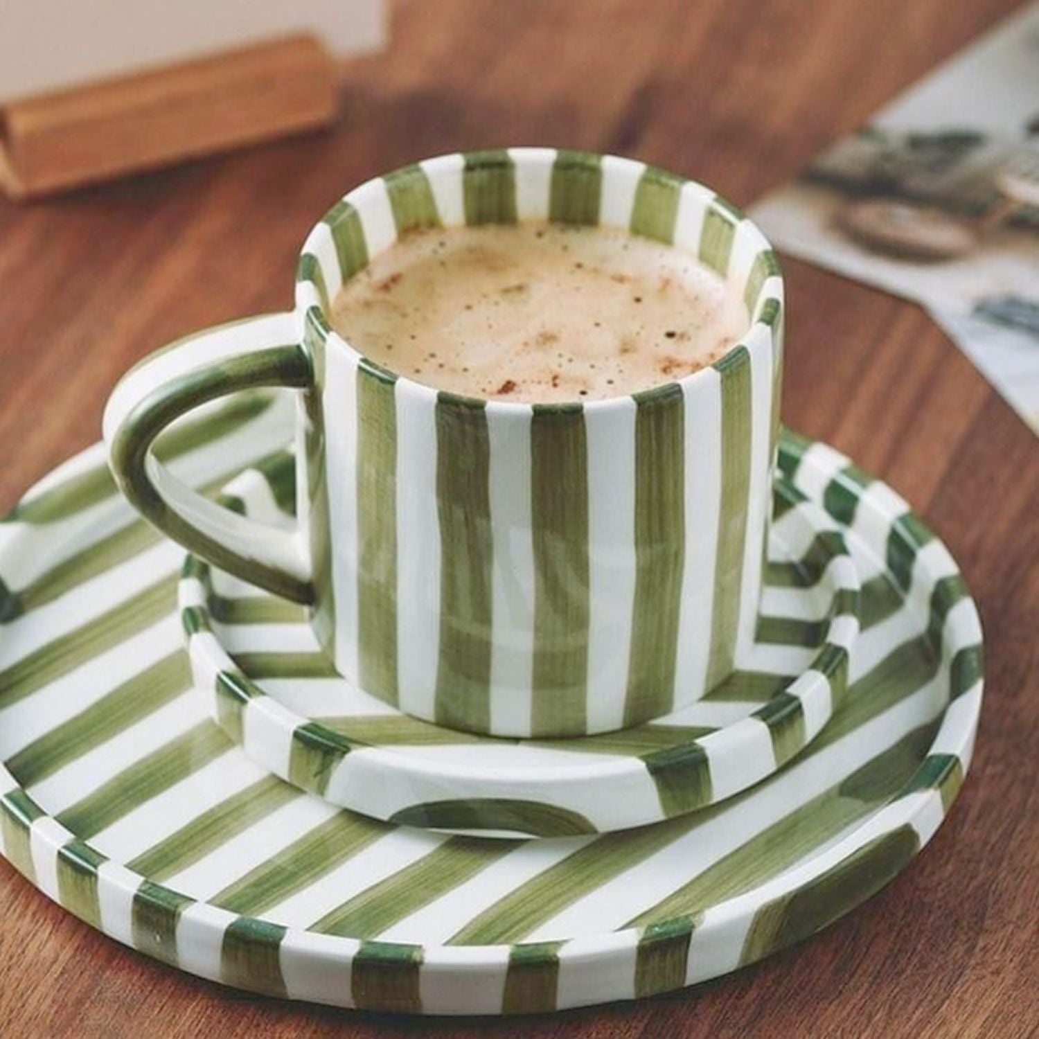 Set de Platos y Tazas Rayas Vintage 3 un Santú & Home Deco11#Verde