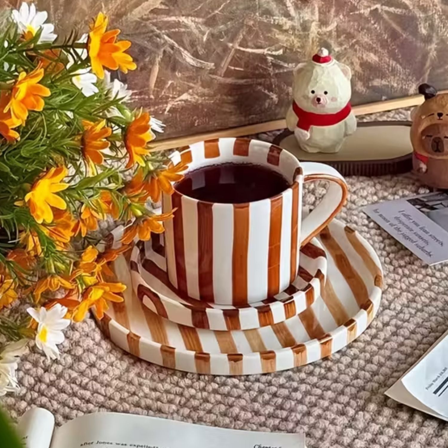 Set de Platos y Tazas Rayas Vintage 3 un Santú & Home Deco12#Naranja