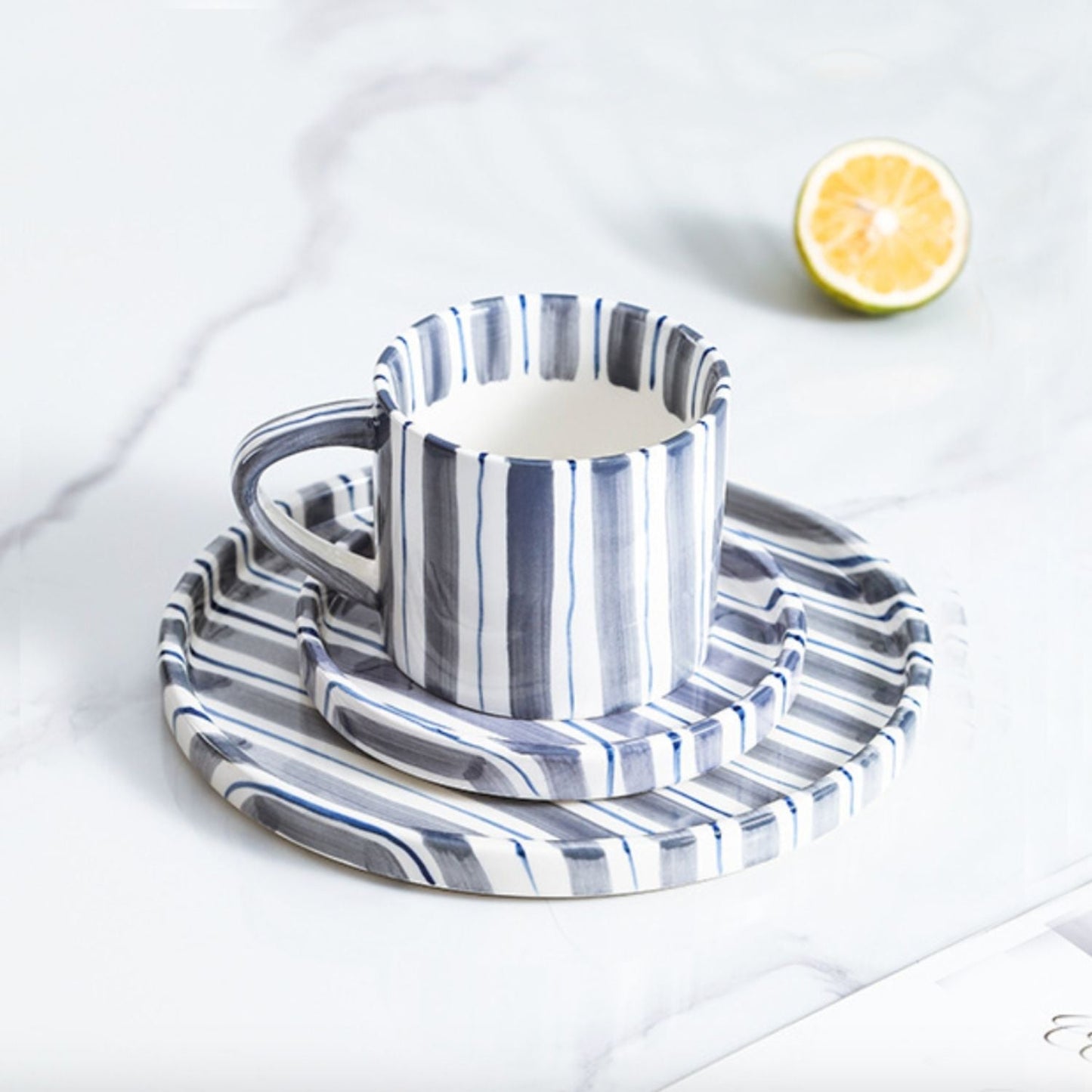 Set de Platos y Tazas Rayas Vintage 3 un Santú & Home Deco2#Azul