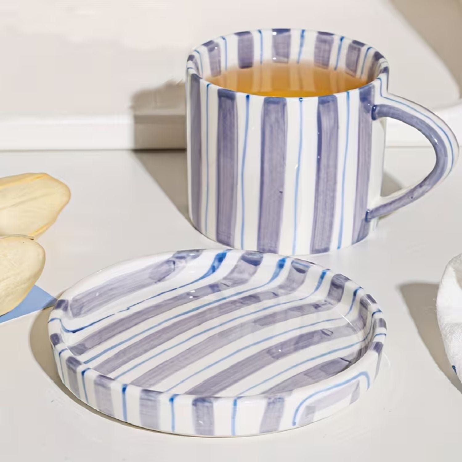 Set de Platos y Tazas Rayas Vintage 3 un Santú & Home Deco3#Azul