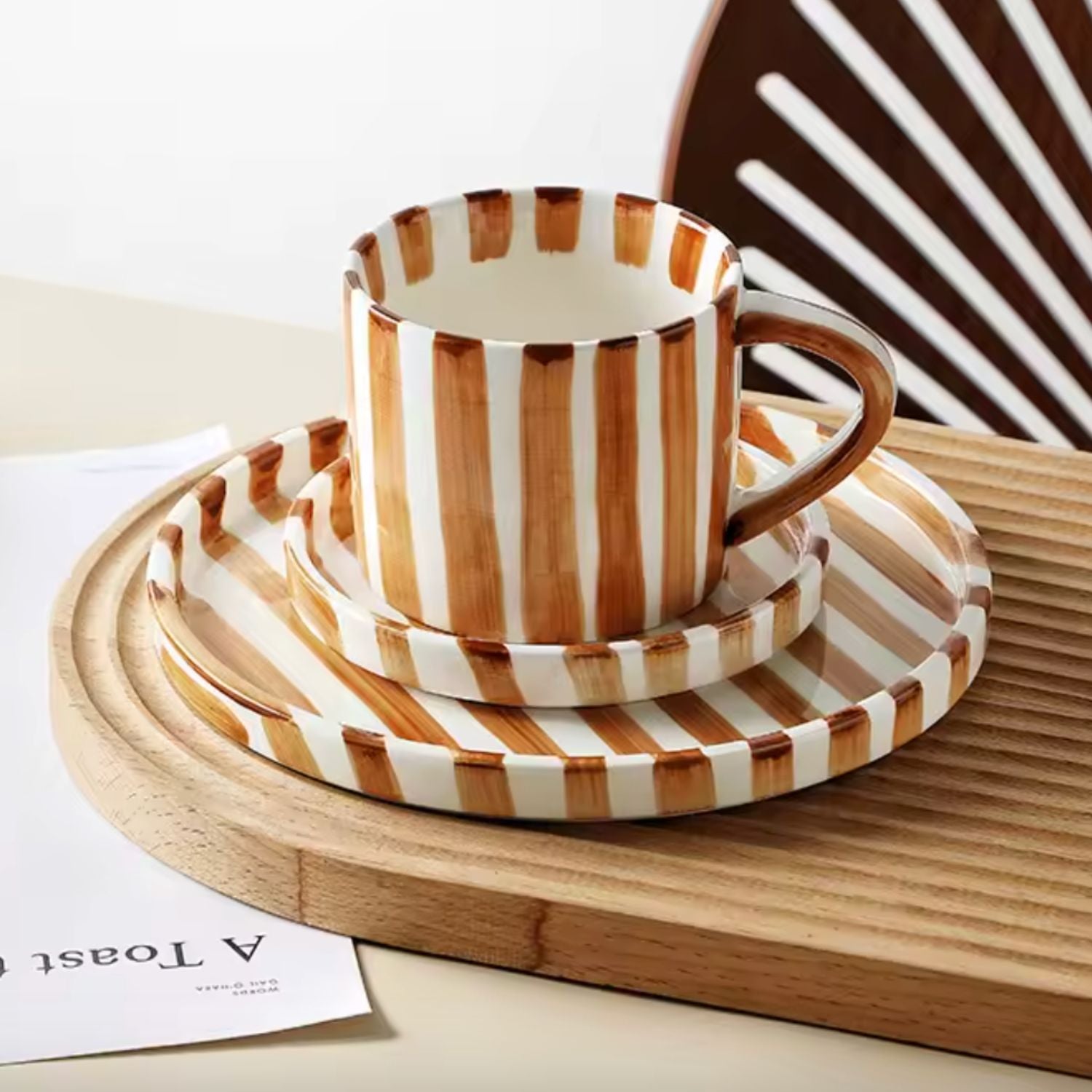 Set de Platos y Tazas Rayas Vintage 3 un Santú & Home Deco4#Naranja