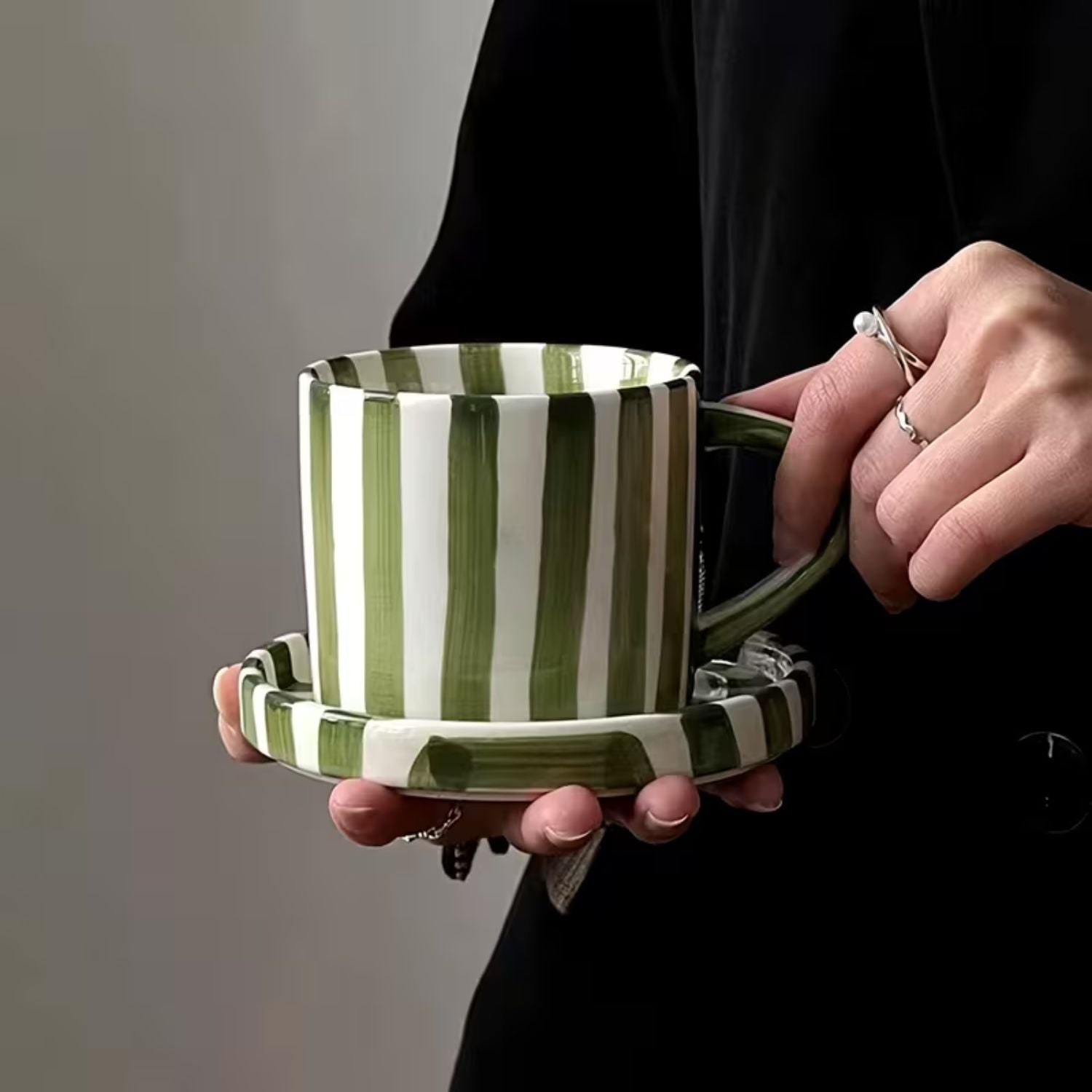 Set de Platos y Tazas Rayas Vintage 3 un Santú & Home Deco6#Verde